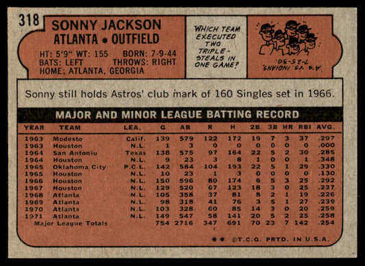 1972 Topps Baseball #318 - Sonny Jackson - NM