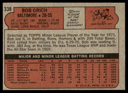 1972 Topps Baseball #338 - Bob Grich - EXMT