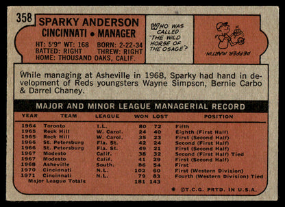 1972 Topps Baseball #358 - Sparky Anderson - EXMT