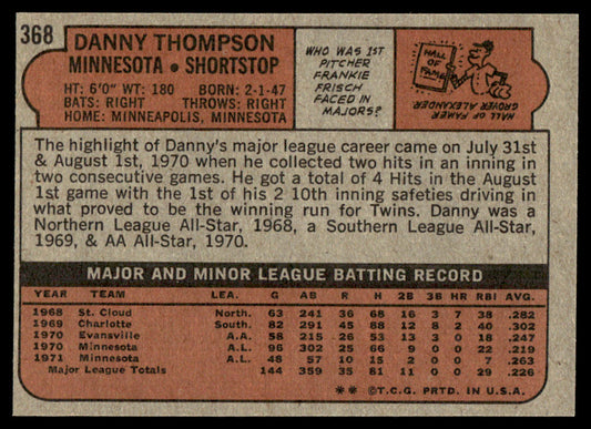 1972 Topps Baseball #368 - Danny Thompson - NM
