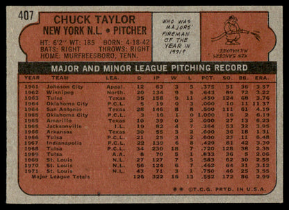 1972 Topps Baseball #407 - Chuck Taylor - EXMT
