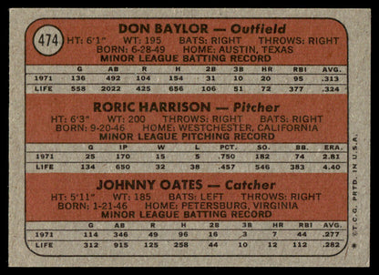 1972 Topps Baseball #474 - Orioles 1972 Rookie Stars - Baylor/Oates - EXMT