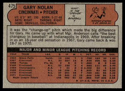 1972 Topps Baseball #475 - Gary Nolan - EXMT
