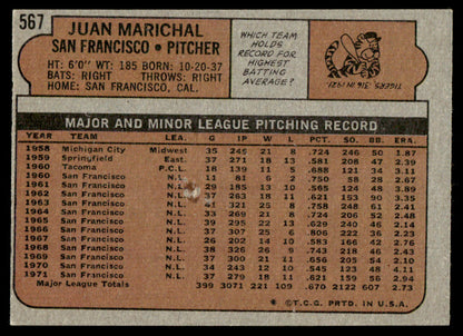 1972 Topps Baseball #567 - Juan Marichal - EX
