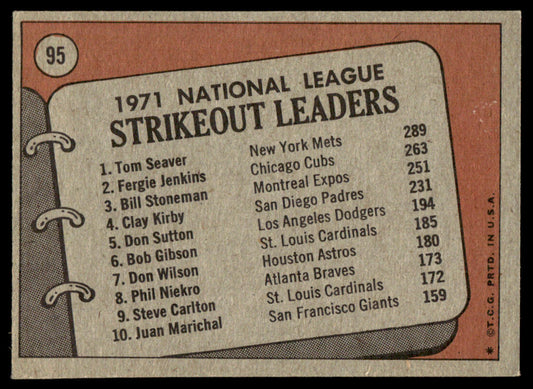 1972 Topps Baseball #95 - 1971 N.L. Strikeout Leaders - EX
