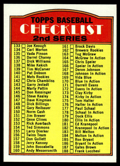 1972 Topps Baseball #103 - 2nd Series Checklist: 133-263 - EXMT