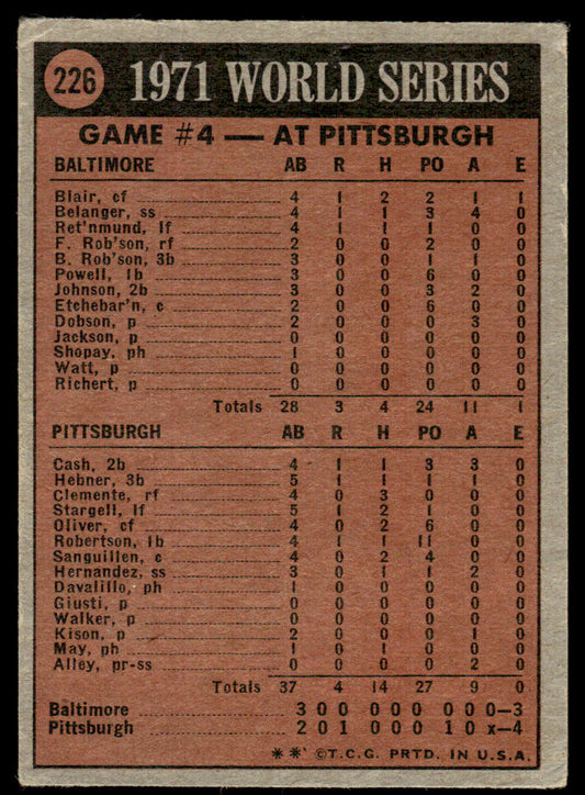1972 Topps Baseball #226 - 1971 World Series Game No. 4 - VG