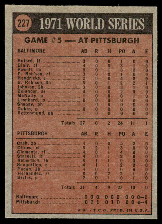 1972 Topps Baseball #227 - 1971 World Series Game No. 5 - EXMT