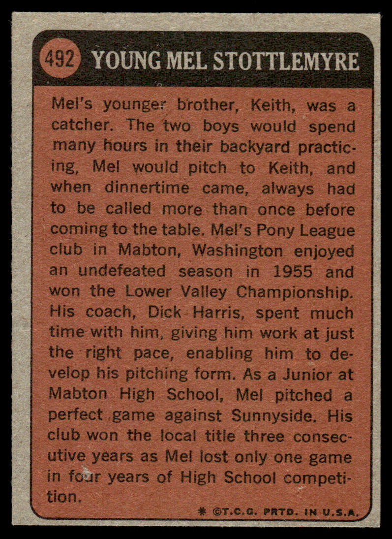 1972 Topps Baseball #492 - Mel Stottlemyre KP - EX