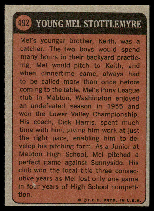 1972 Topps Baseball #492 - Mel Stottlemyre KP - EX