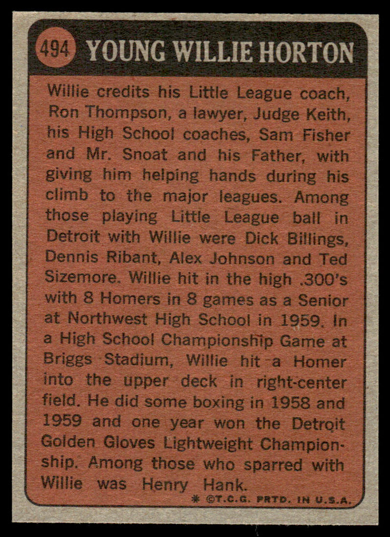 1972 Topps Baseball #494 - Willie Horton KP - EXMT