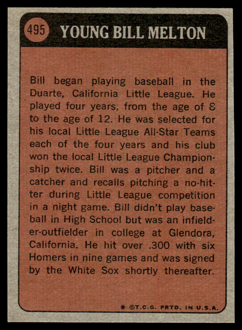 1972 Topps Baseball #495 - Bill Melton KP - EXMT
