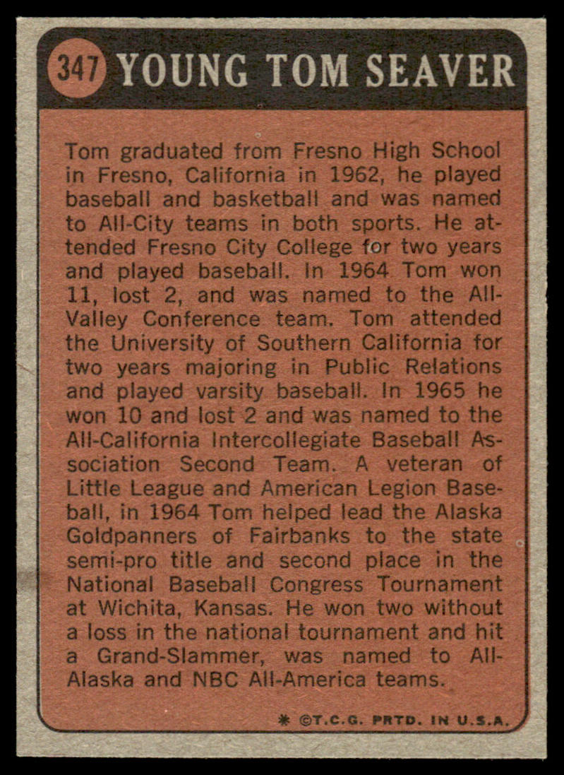1972 Topps Baseball #347 - Tom Seaver KP - EXMT