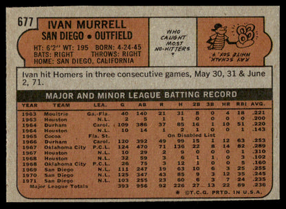 1972 Topps Baseball #677 - Ivan Murrell - EXMT