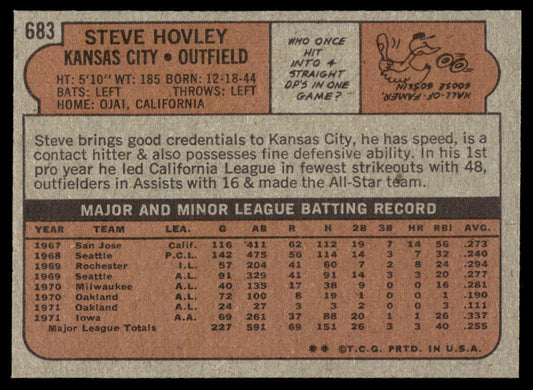 1972 Topps Baseball #683 - Steve Hovley - EX