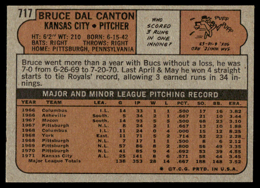 1972 Topps Baseball #717 - Bruce Dal Canton - EX