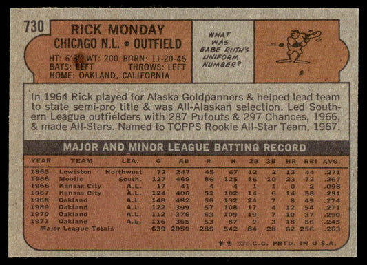 1972 Topps Baseball #730 - Rick Monday - NM