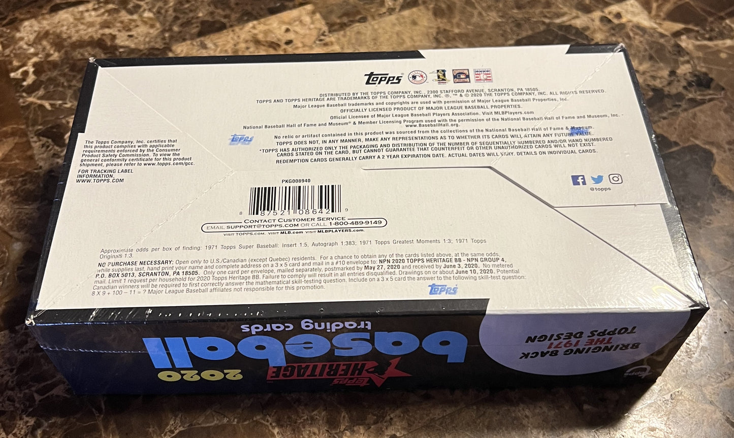 2020 Topps Heritage Baseball - Factory Sealed Hobby Box - 24 Packs
