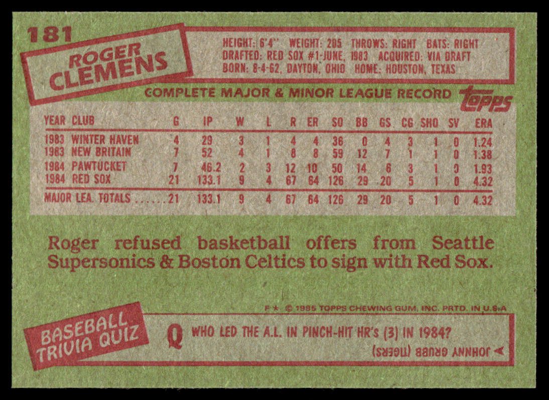 1985 Topps Baseball Complete Set Vending! - NM/NMMT - McGwire Clemens Puckett RC