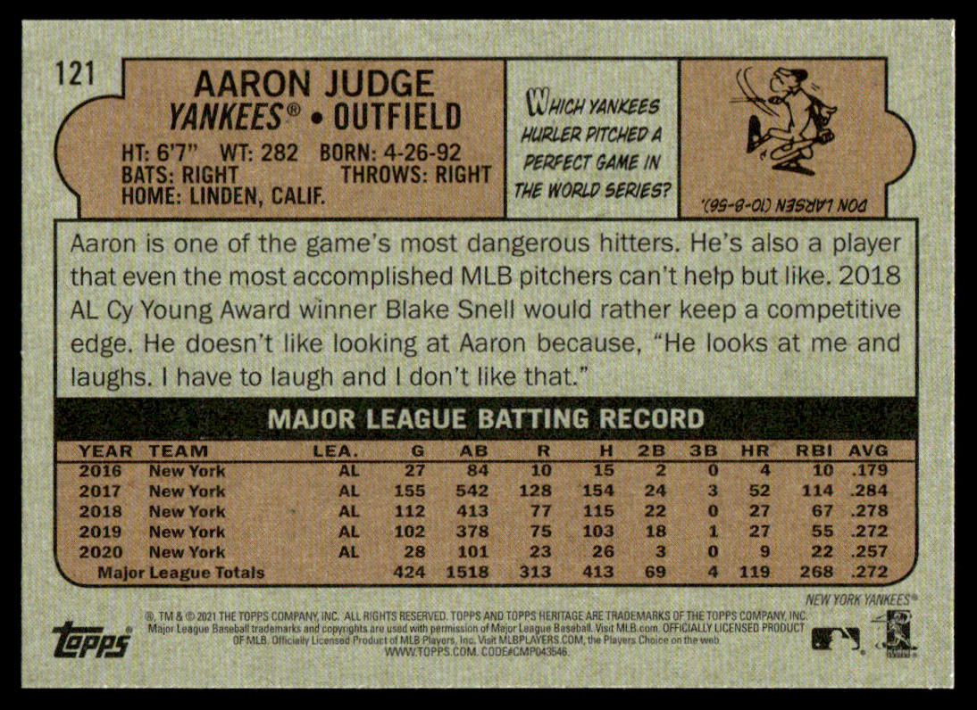 2021 Topps Heritage #121 #122 - Aaron Judge - Lot of 2